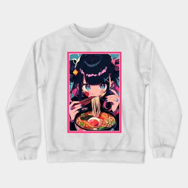 Cute Anime Girl |  Ramen Noodles | Hentaii Chibi Kawaii Design Crewneck Sweatshirt by AlNoah